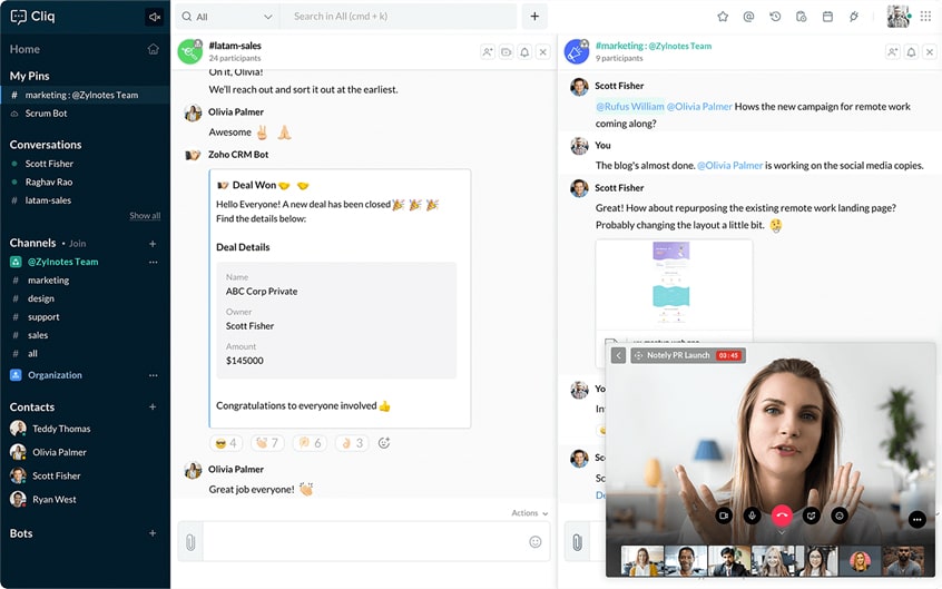 Zoho Cliq company chat app Interface