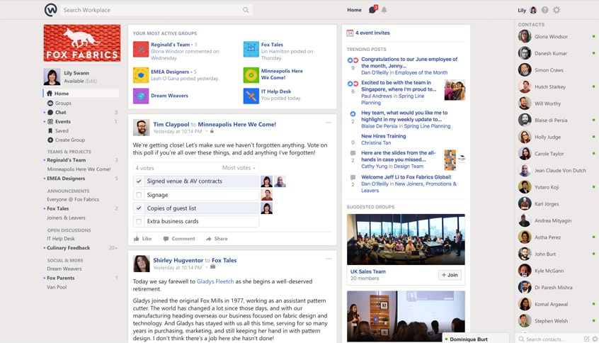 Facebook Workplace messaging app Interface