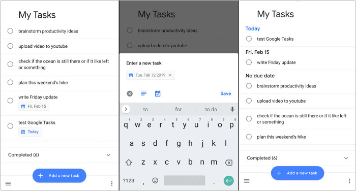 Google Tasks to do list interface