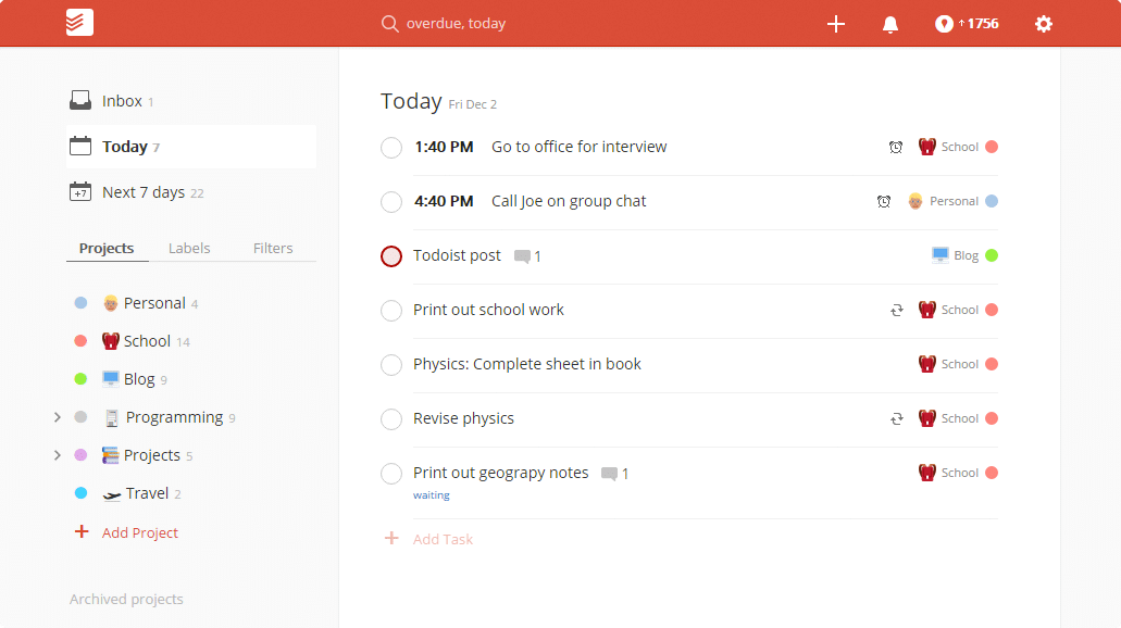 Todoist App interface