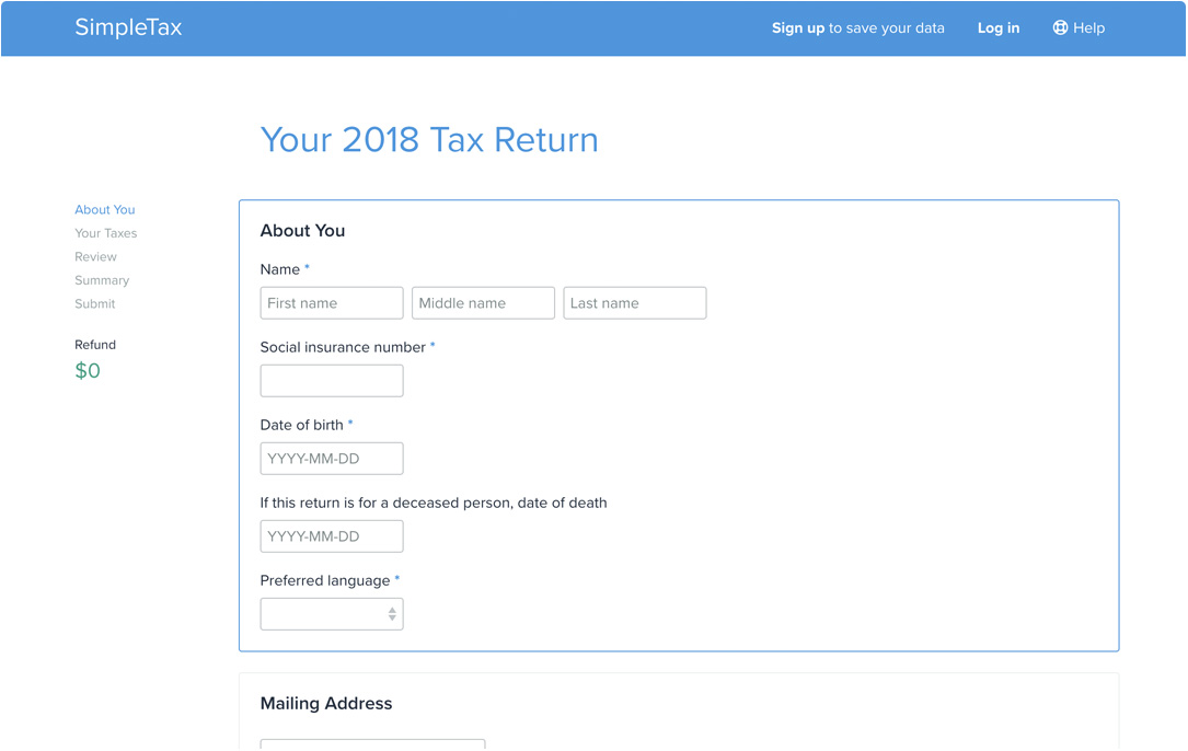 Simple Tax Software Return Interface