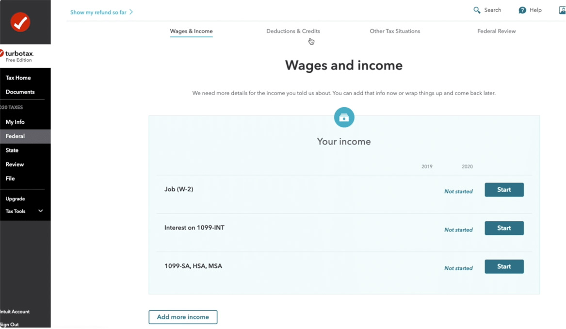 Turbo Tax Return Software Interface